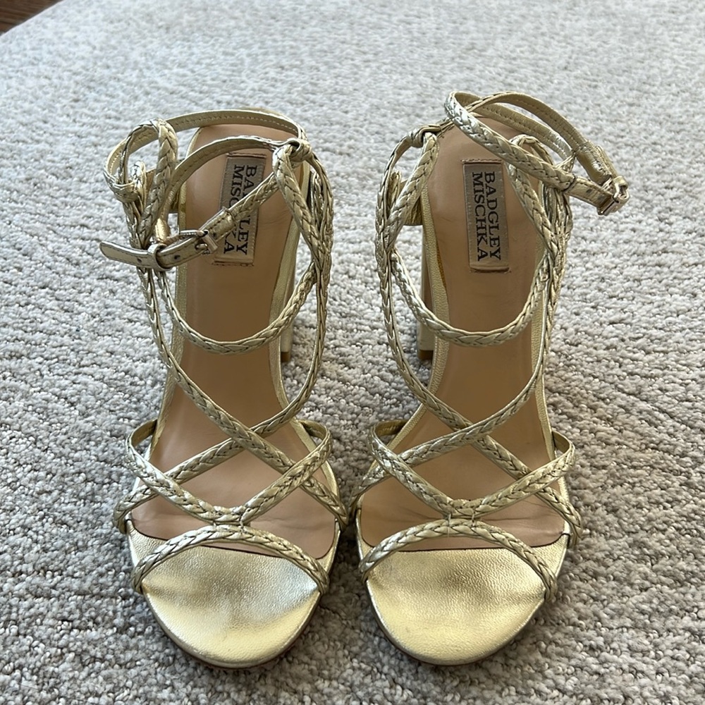 Badgley Mischka Gold Braided Heels